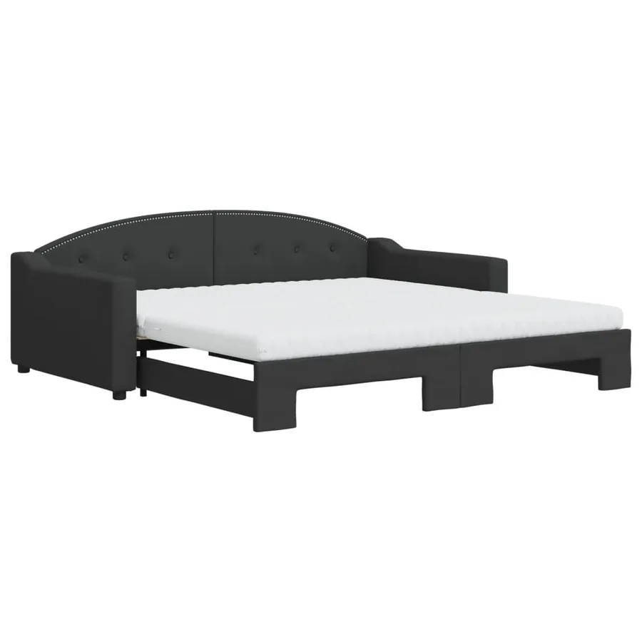 Lit de jour avec gigogne et matelas noir 100x200 cm tissu - 2