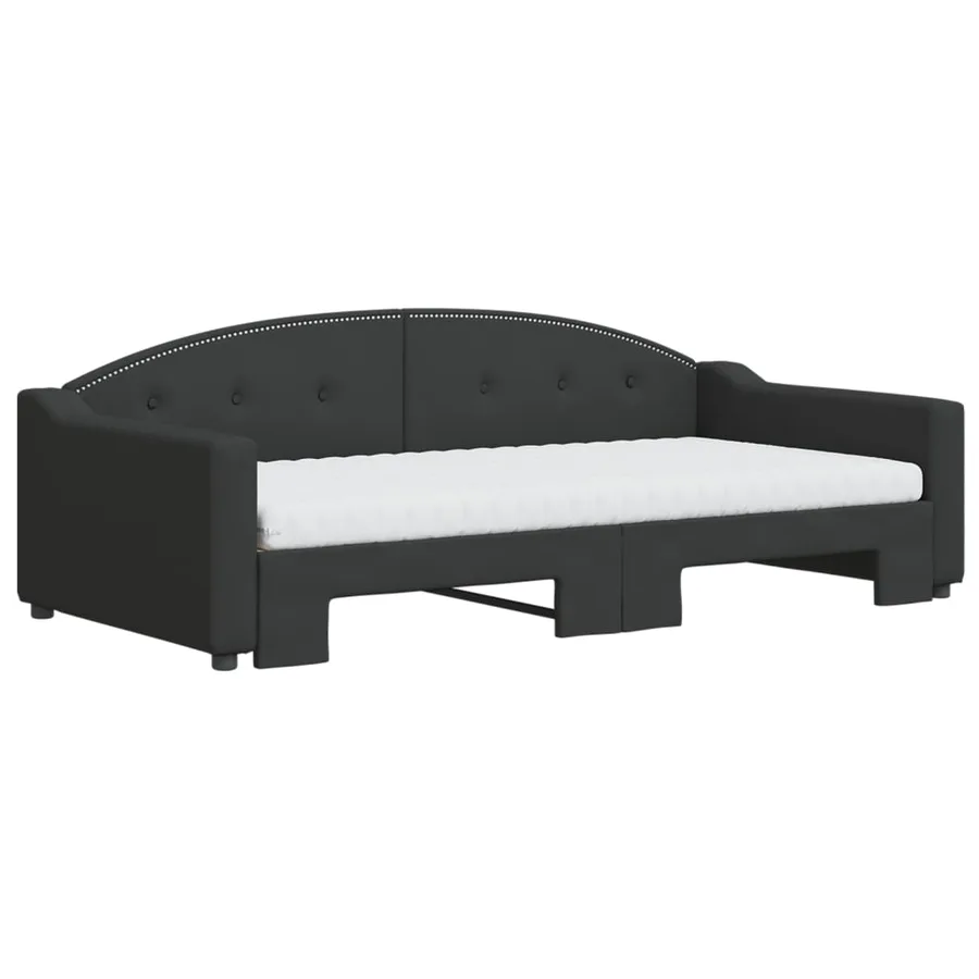 Lit de jour avec gigogne et matelas noir 100x200 cm tissu - 3