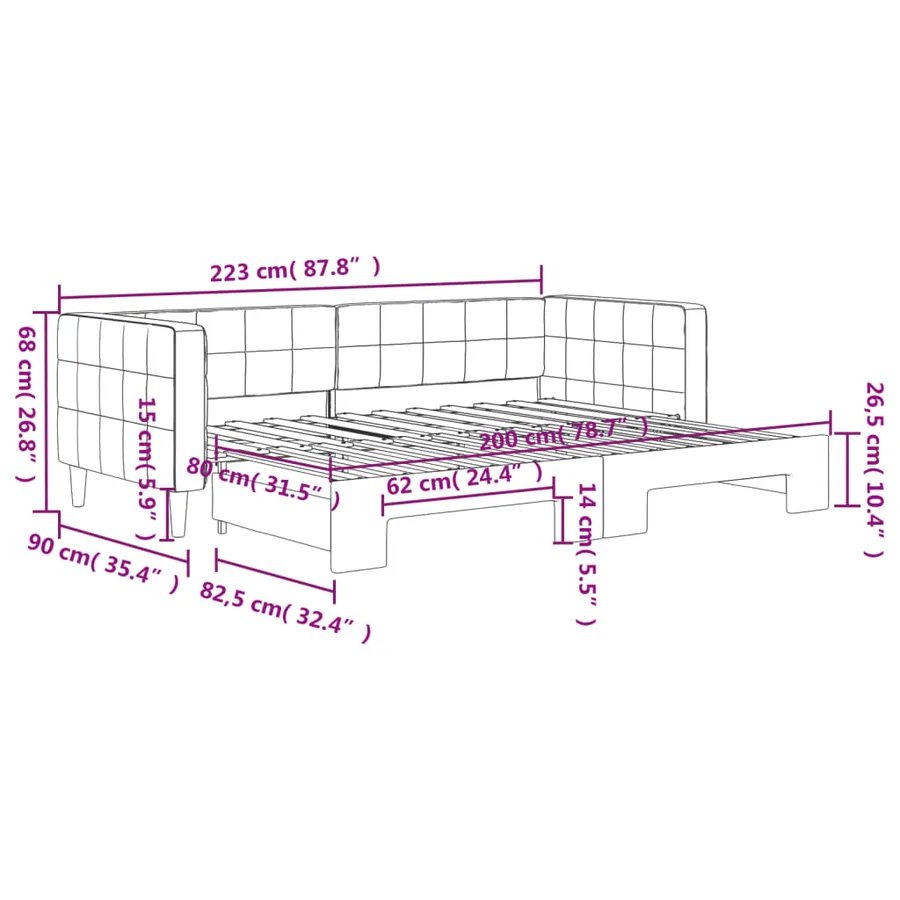 Lit de jour avec gigogne sans matelas 80x200 cm - 11