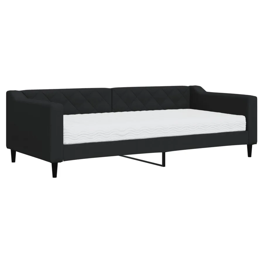 Lit de jour avec matelas noir 90x200 cm tissu - 2