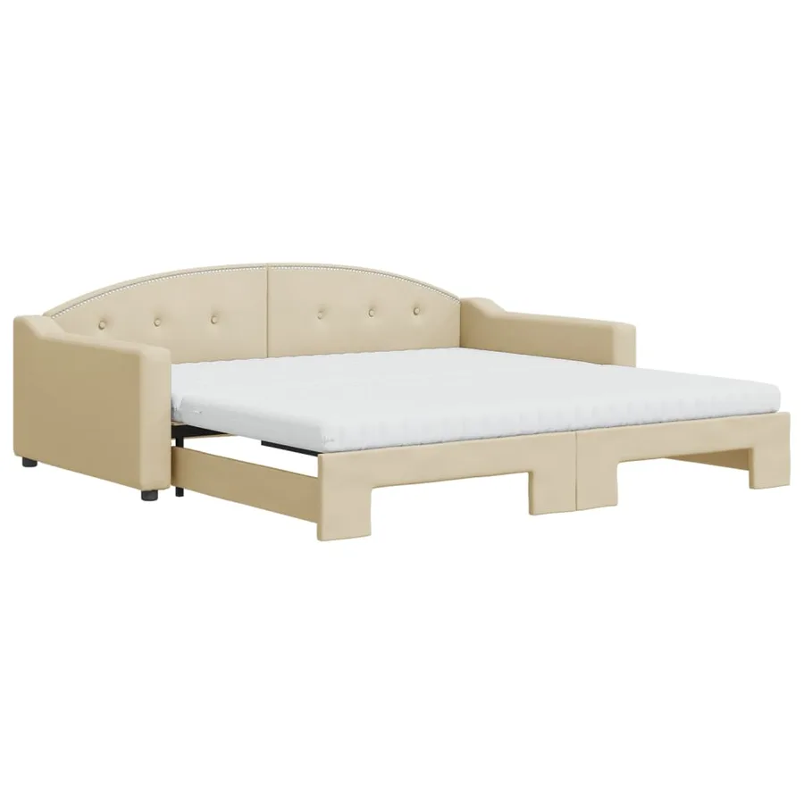 Lit de jour avec gigogne et matelas crème 100x200 cm tissu - 2