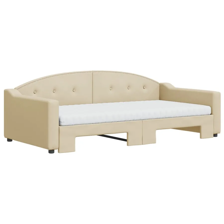 Lit de jour avec gigogne et matelas crème 100x200 cm tissu - 3
