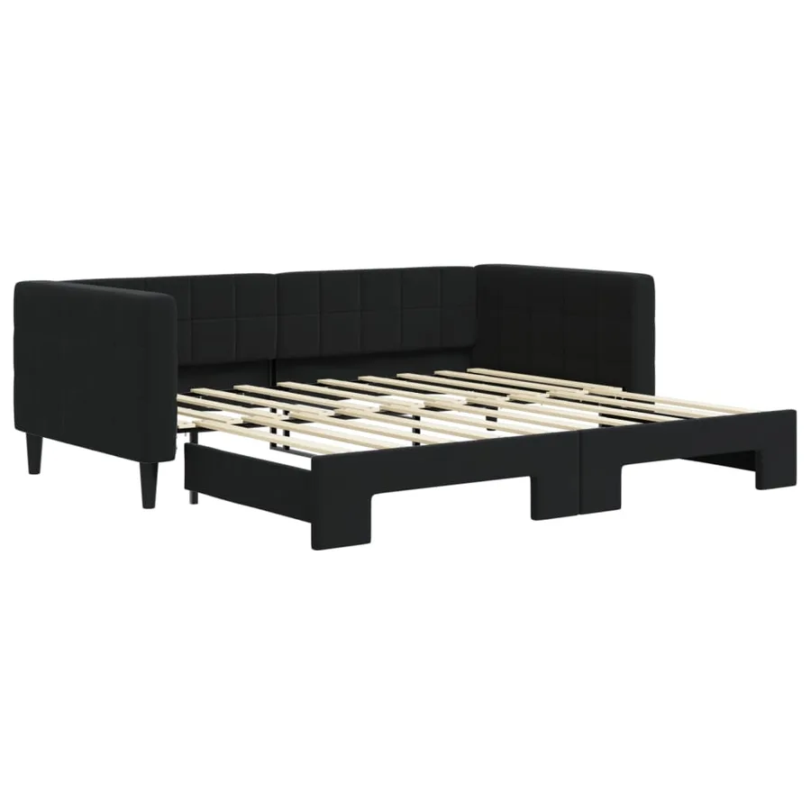 Lit de jour avec lit gigogne noir 90x190 cm velours - 2