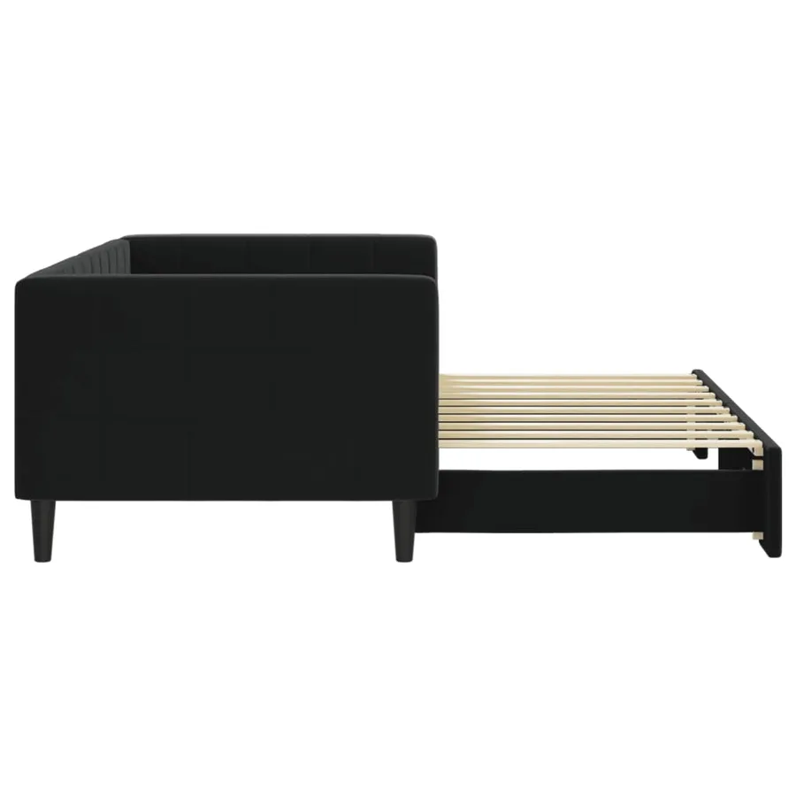 Lit de jour avec lit gigogne noir 90x190 cm velours - 4