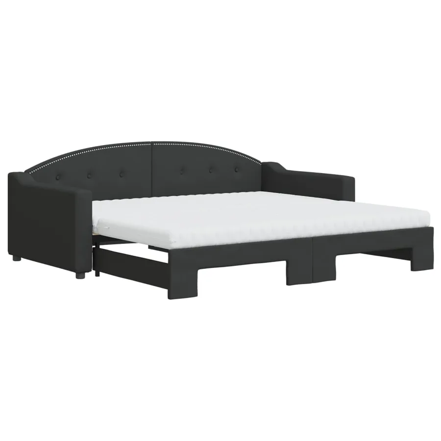 Lit de jour avec gigogne et matelas noir 90x190 cm tissu - 2