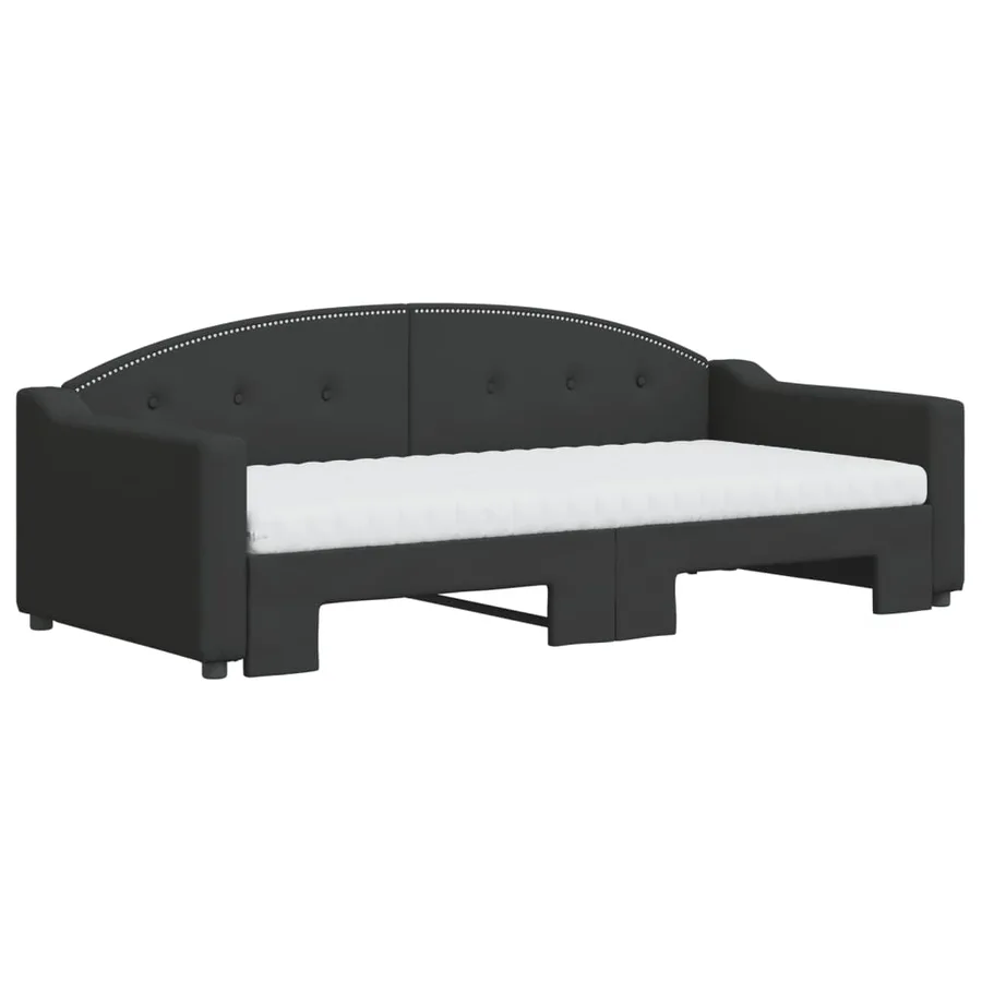 Lit de jour avec gigogne et matelas noir 90x190 cm tissu - 3