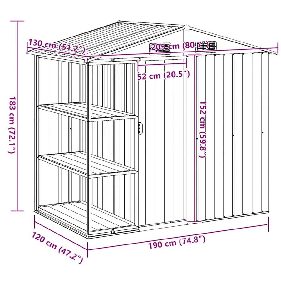 Abri de jardin avec étagère Marron 205x130x183 cm Fer - 10