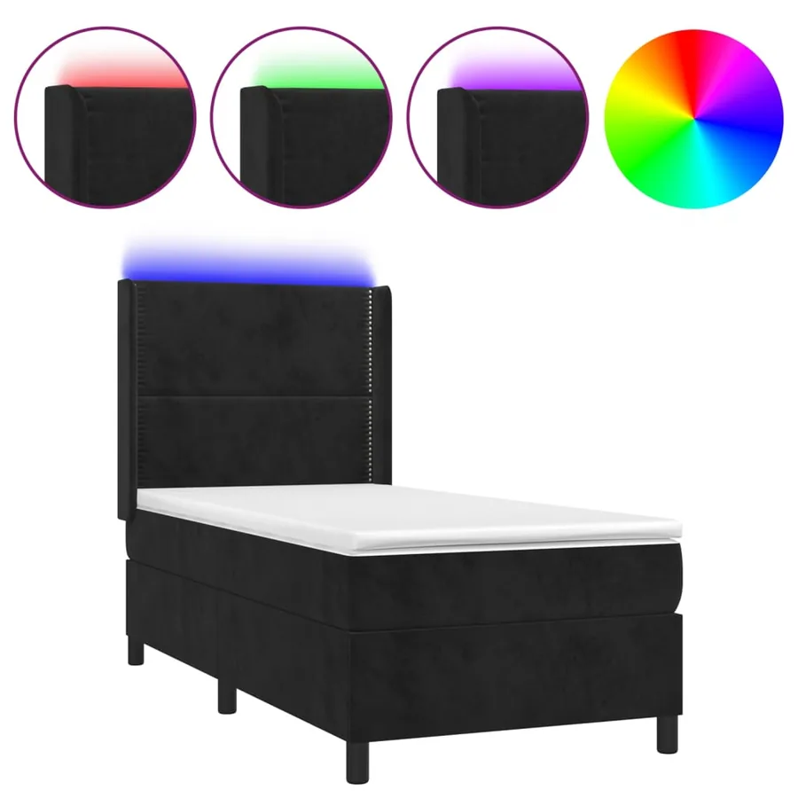 Sommier à lattes de lit matelas et LED Noir 90x200 cm Velours - 2