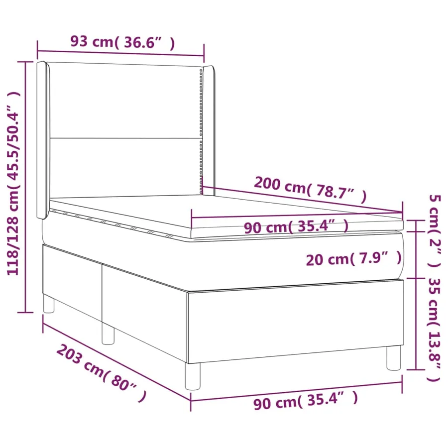 Sommier à lattes de lit matelas et LED Noir 90x200 cm Velours - 8