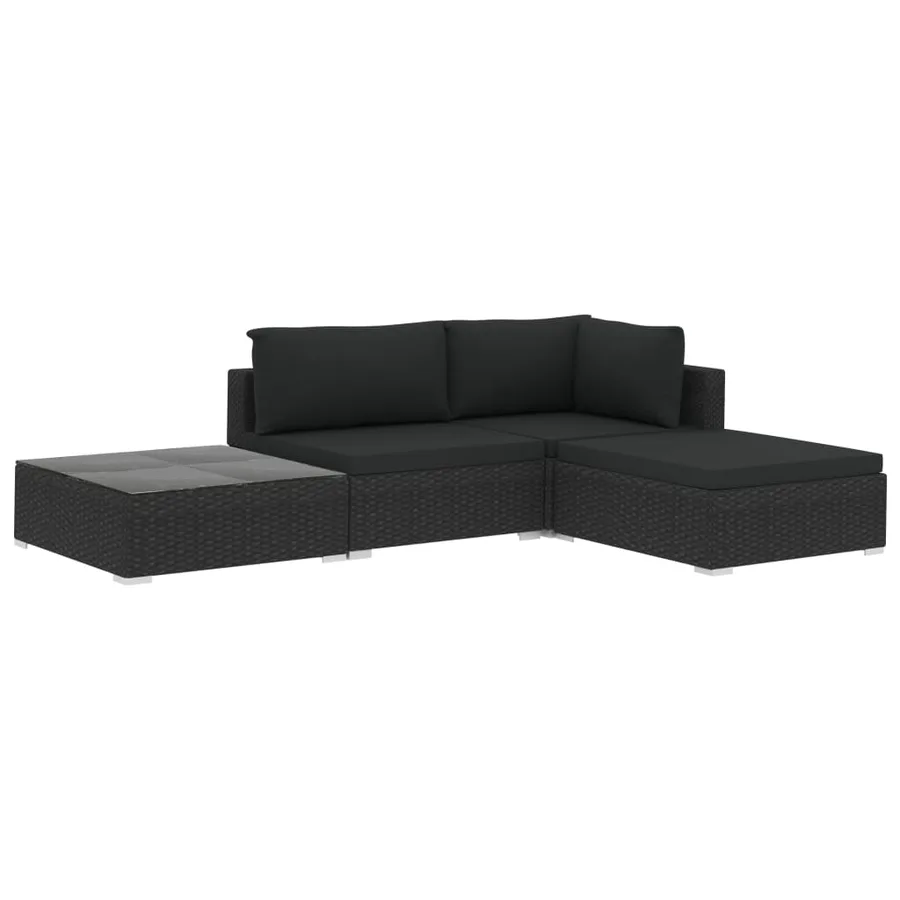 Salon de jardin 4 pcs avec coussins Résine tressée Noir - 2