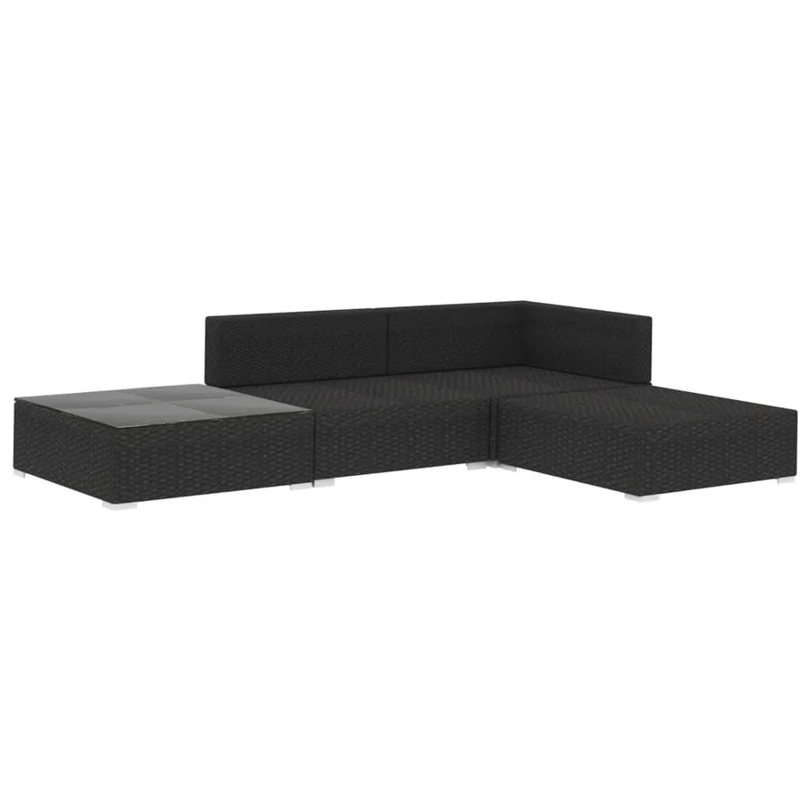 Salon de jardin 4 pcs avec coussins Résine tressée Noir - 3