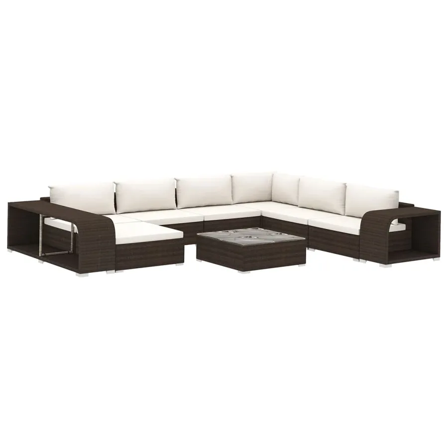 Salon de jardin 10 pcs avec coussins résine tressée marron - 2