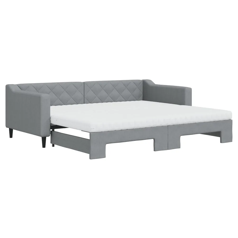 Lit de jour avec gigogne et matelas gris clair 90x200 cm tissu - 2