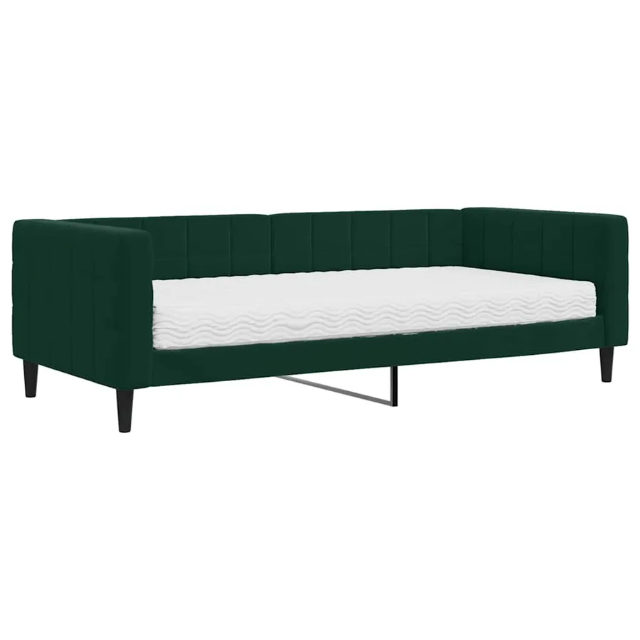 Lit de jour avec matelas vert foncé 90x200 cm velours - 2