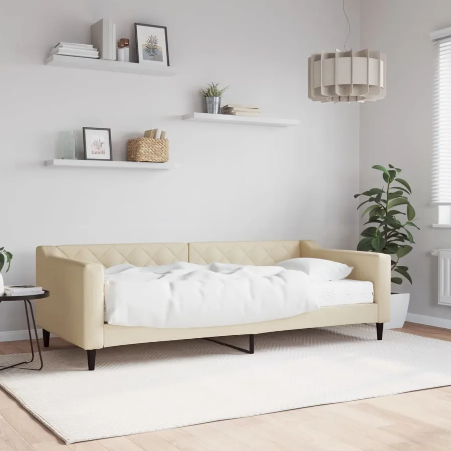 Lit de jour avec matelas crème 90x200 cm tissu
