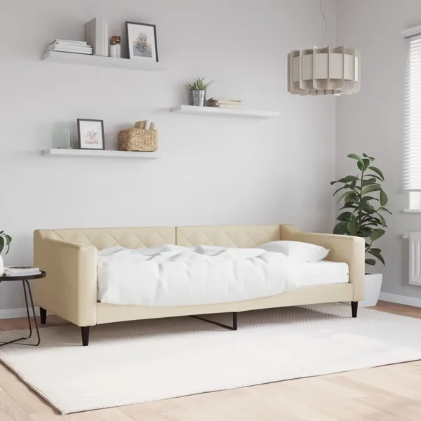 Lit de jour avec matelas crème 90x200 cm tissu