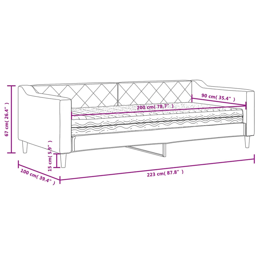 Lit de jour avec matelas crème 90x200 cm tissu - 12