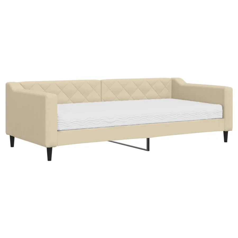 Lit de jour avec matelas crème 90x200 cm tissu - 2