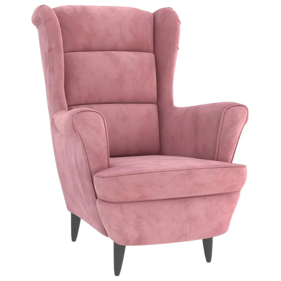 Fauteuil à oreilles avec tabouret rose velours - 3