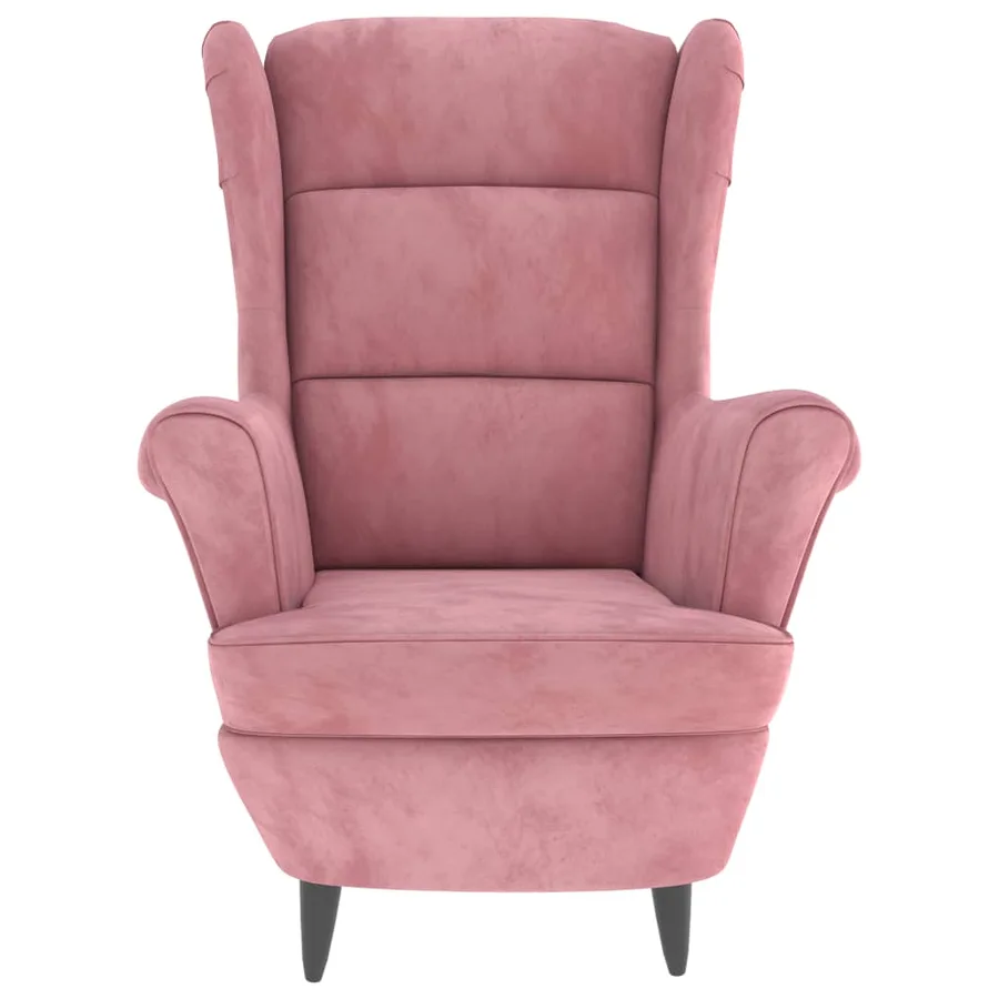 Fauteuil à oreilles avec tabouret rose velours - 4