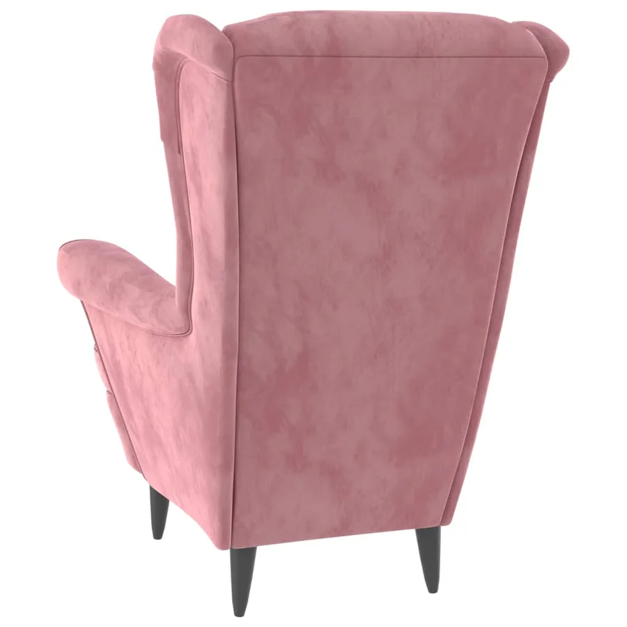 Fauteuil à oreilles avec tabouret rose velours - 6