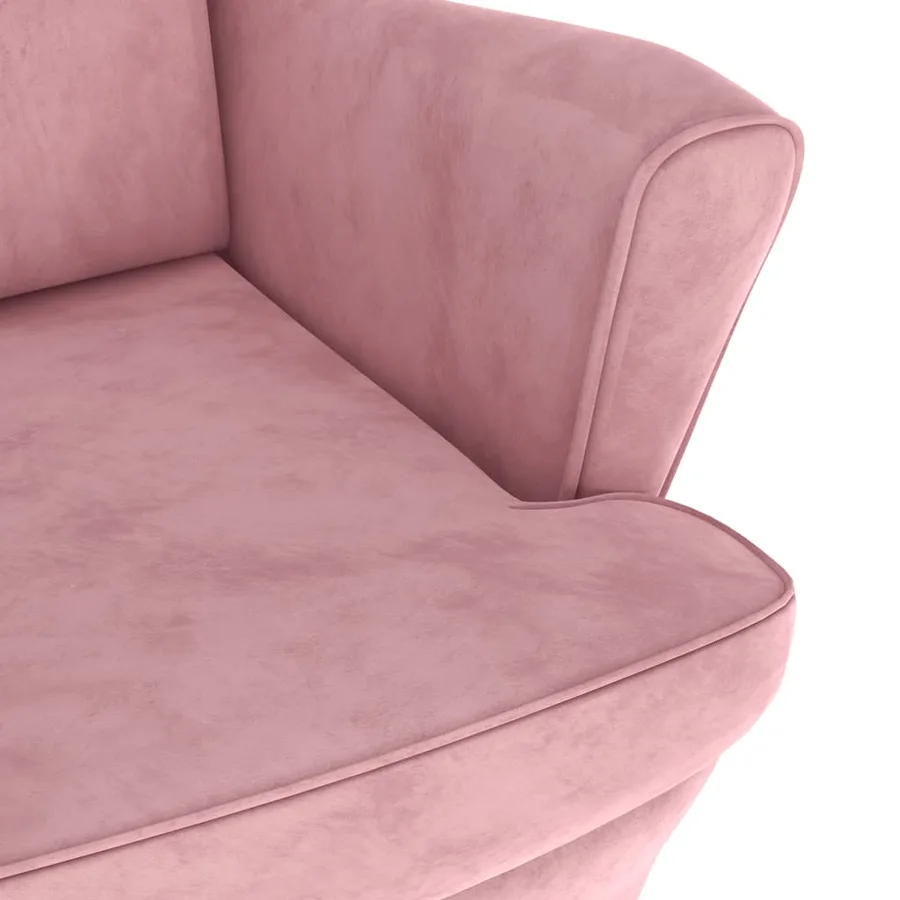 Fauteuil à oreilles avec tabouret rose velours - 7