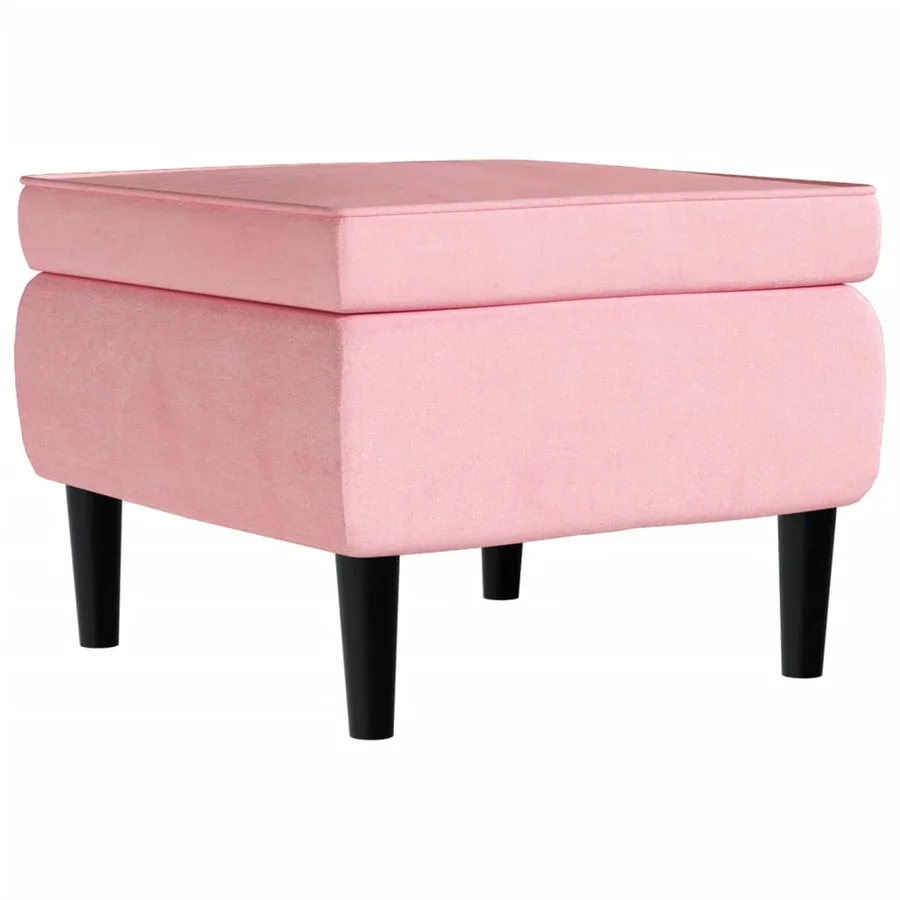 Fauteuil à oreilles avec tabouret rose velours - 8