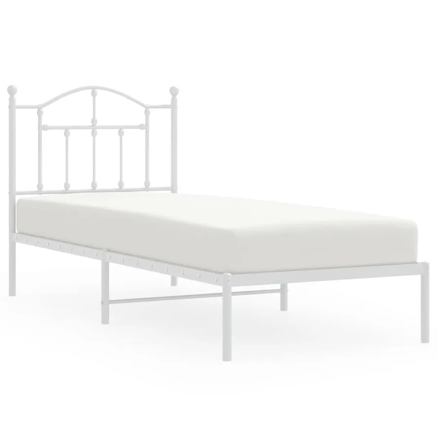 Cadre de lit métal sans matelas avec tête de lit blanc 90x200cm - 2
