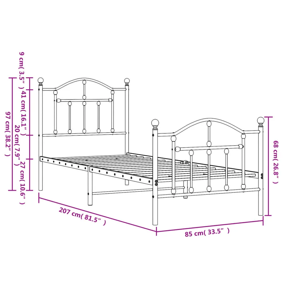 Cadre de lit métal sans matelas avec pied de lit blanc 80x200cm - 9