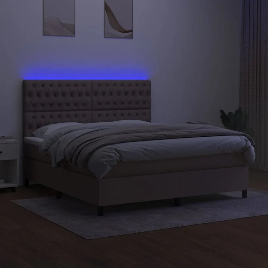 Sommier à lattes de lit et matelas et LED Taupe 180x200cm Tissu - 4