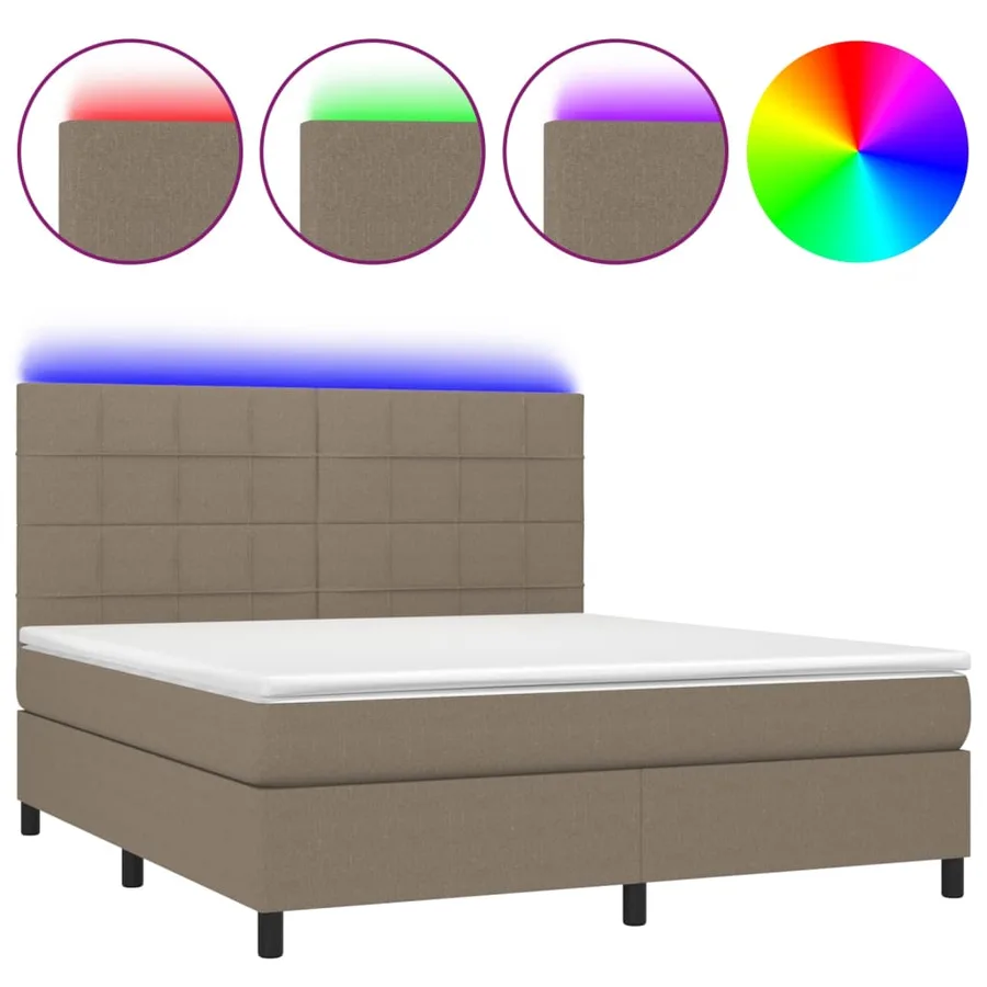 Sommier à lattes de lit et matelas et LED Taupe 180x200cm Tissu - 2