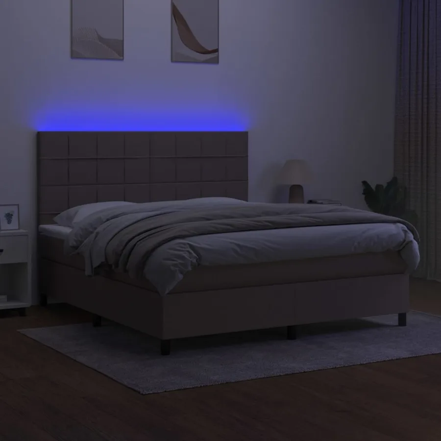 Sommier à lattes de lit et matelas et LED Taupe 180x200cm Tissu - 4