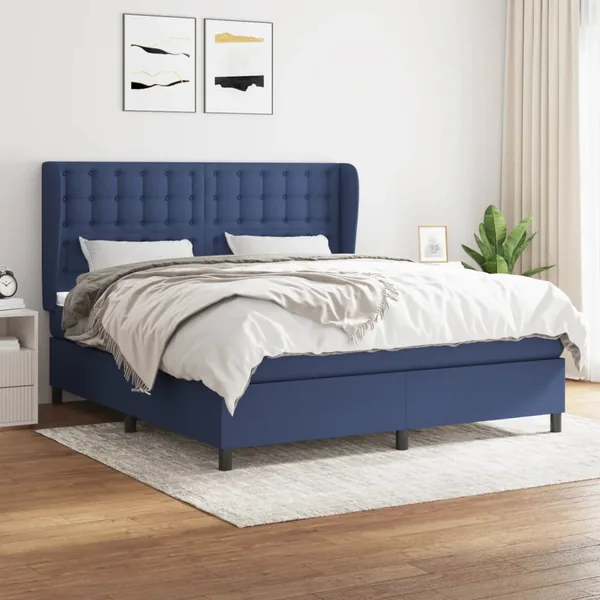 Sommier à lattes de lit avec matelas Bleu 180x200 cm Tissu