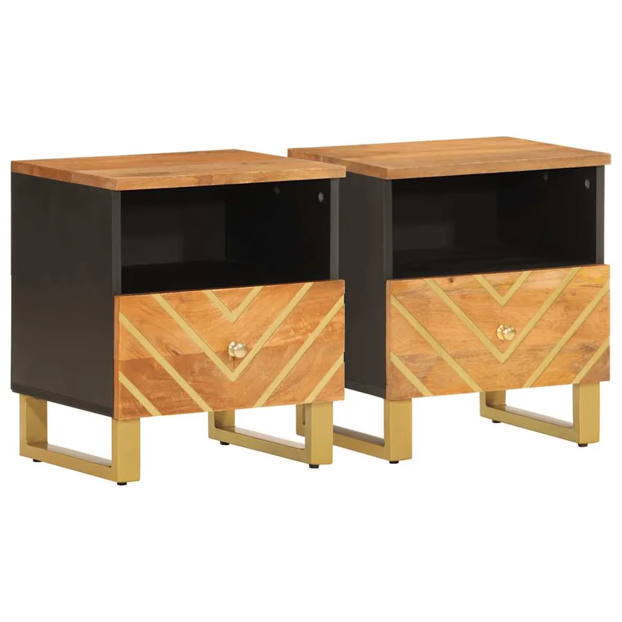 Tables de chevet 2 pcs marron et noir bois de manguier solide - 2