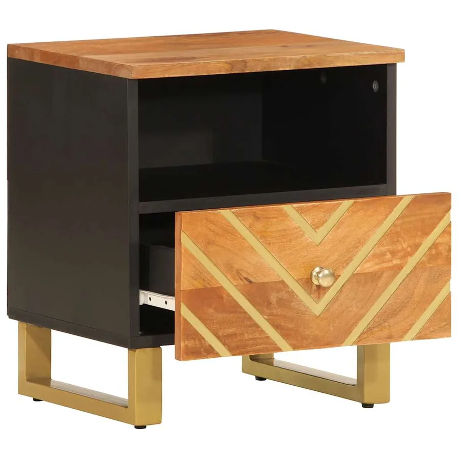 Tables de chevet 2 pcs marron et noir bois de manguier solide - 3