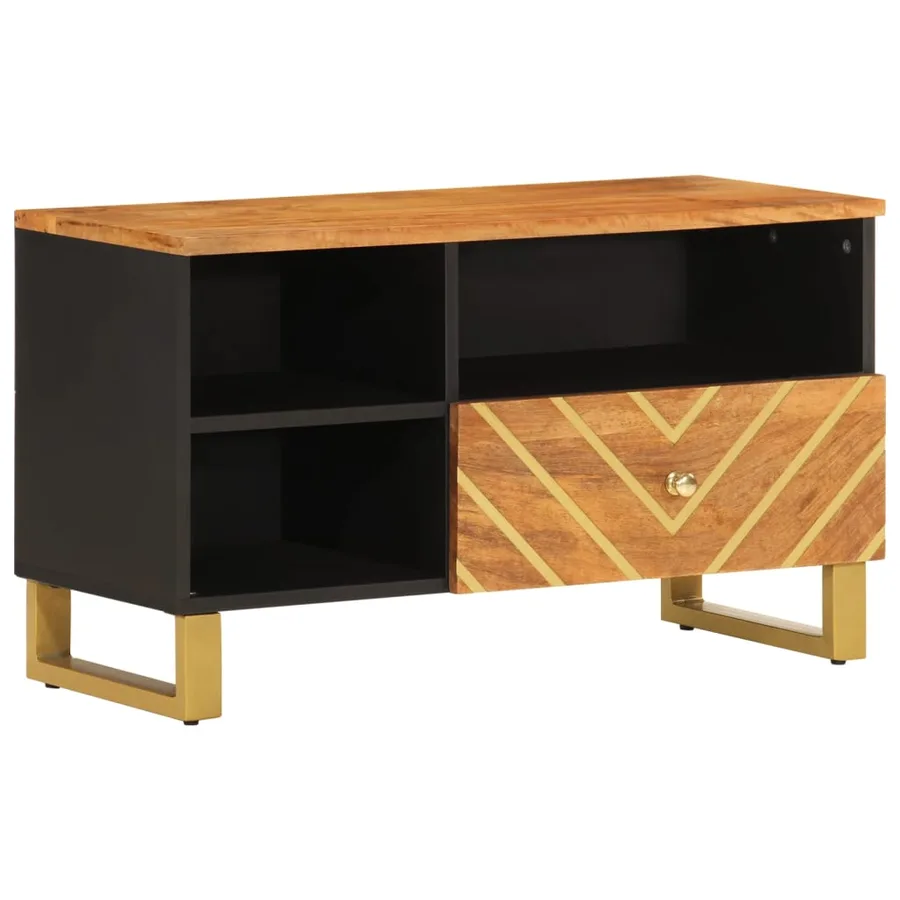 Meuble TV marron et noir 80x33,5x46 cm bois massif de manguier - 2
