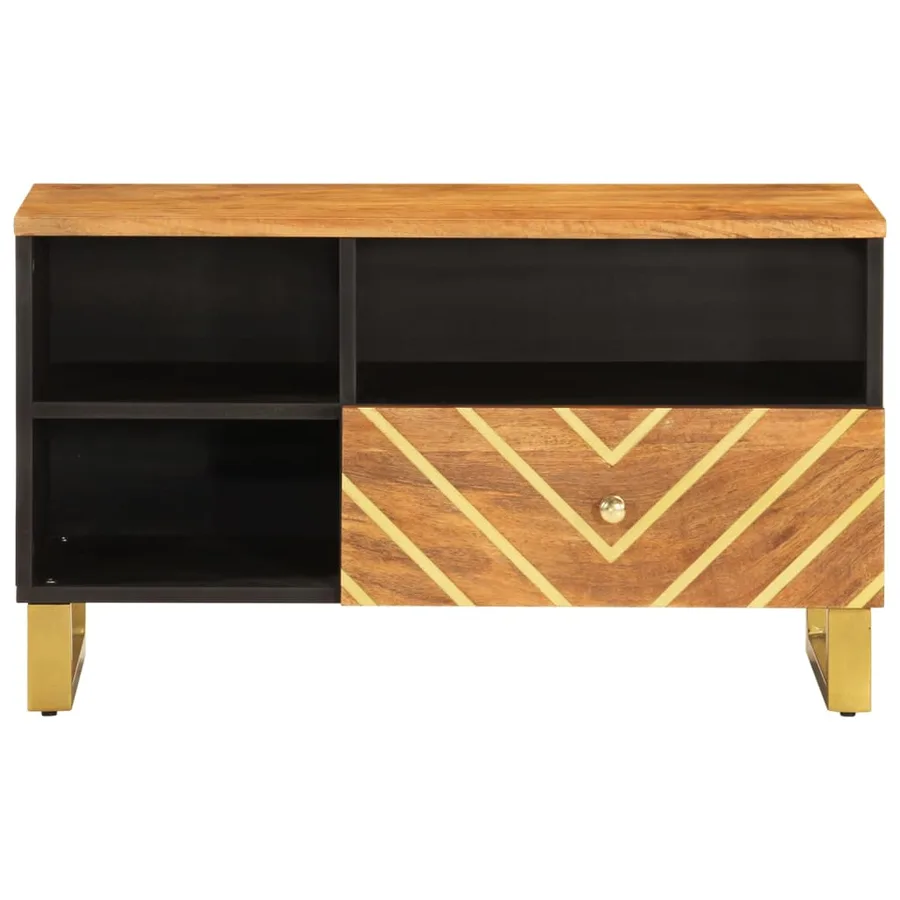 Meuble TV marron et noir 80x33,5x46 cm bois massif de manguier - 4