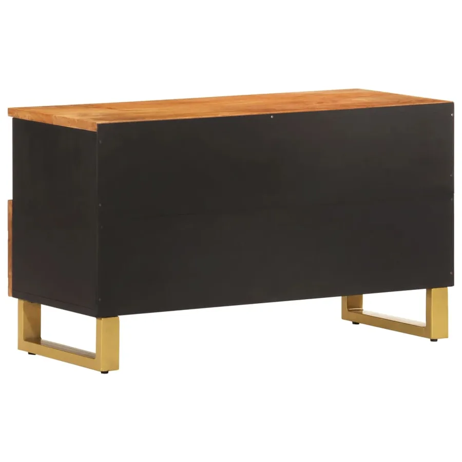 Meuble TV marron et noir 80x33,5x46 cm bois massif de manguier - 6