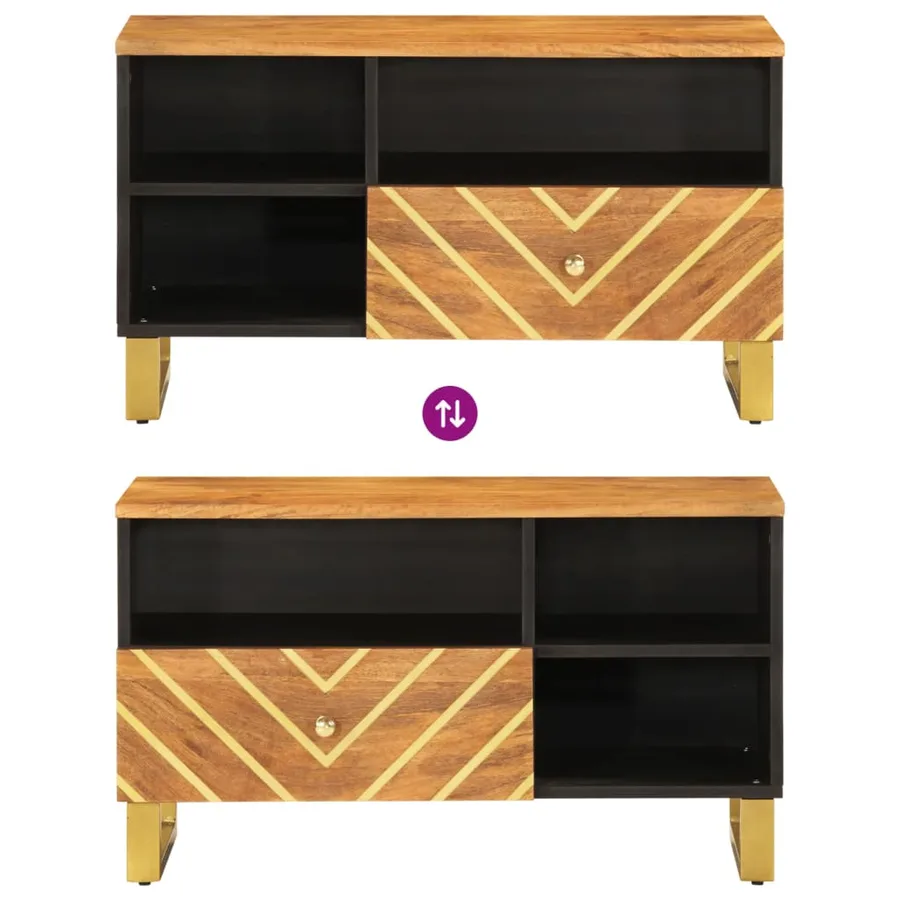 Meuble TV marron et noir 80x33,5x46 cm bois massif de manguier - 7