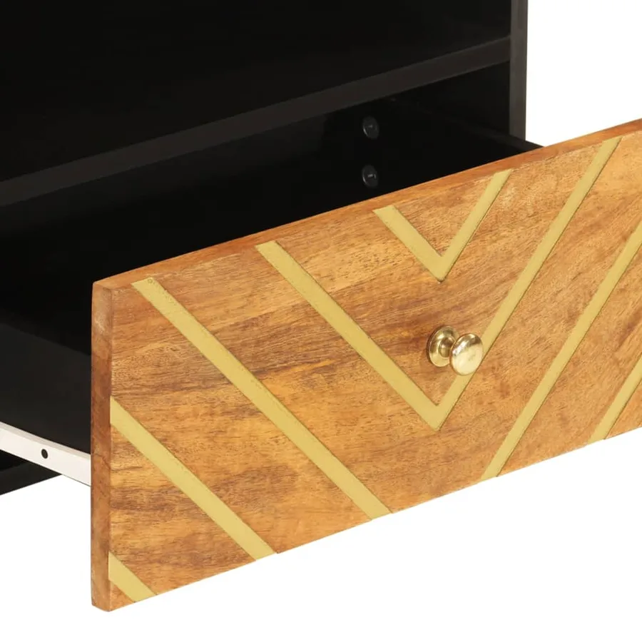 Meuble TV marron et noir 80x33,5x46 cm bois massif de manguier - 9