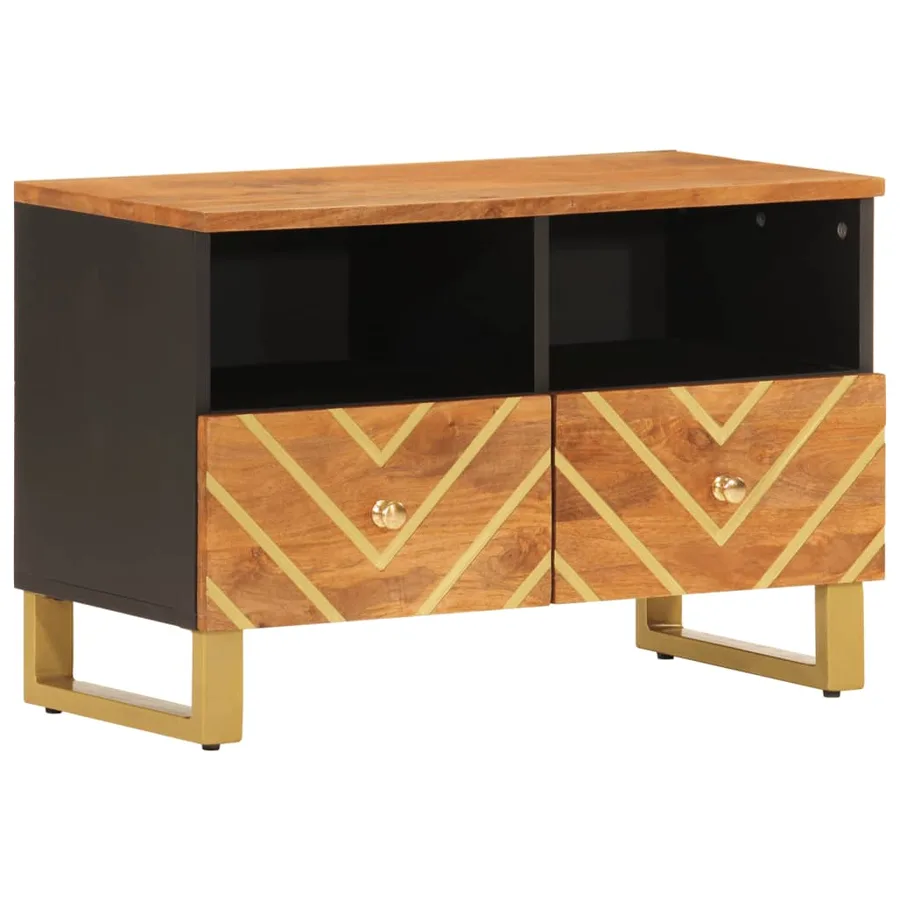 Meuble TV marron et noir 70x33,5x46 cm bois massif de manguier - 2