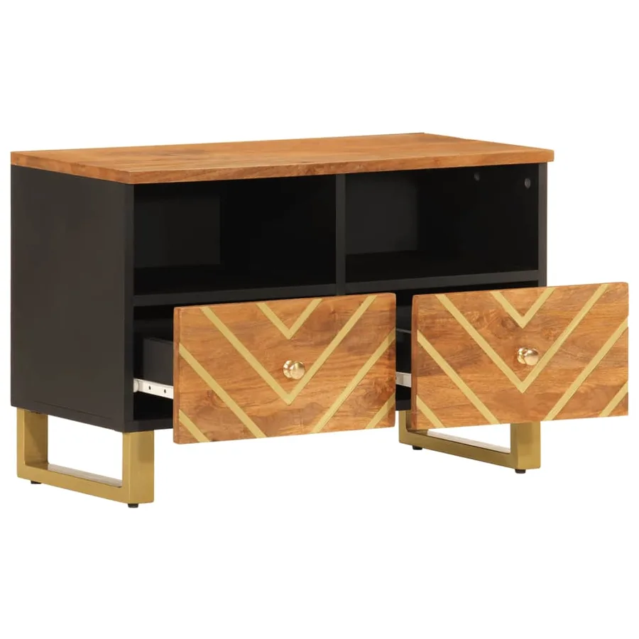 Meuble TV marron et noir 70x33,5x46 cm bois massif de manguier - 3