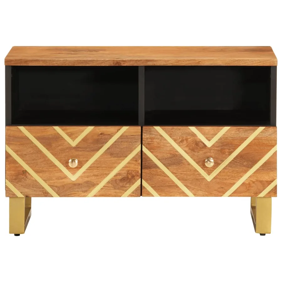 Meuble TV marron et noir 70x33,5x46 cm bois massif de manguier - 4