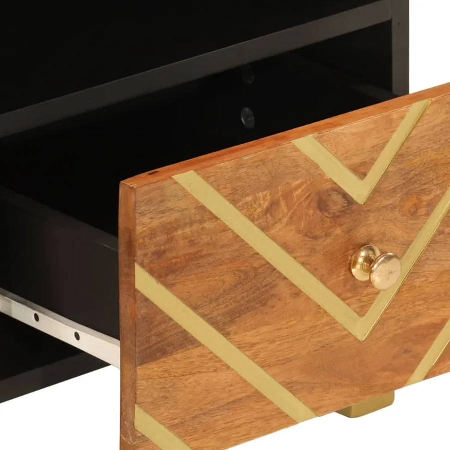 Meuble TV marron et noir 70x33,5x46 cm bois massif de manguier - 7