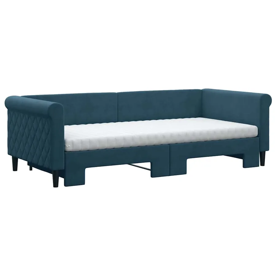 Lit de jour avec lit gigogne et matelas bleu 90x200 cm velours - 3