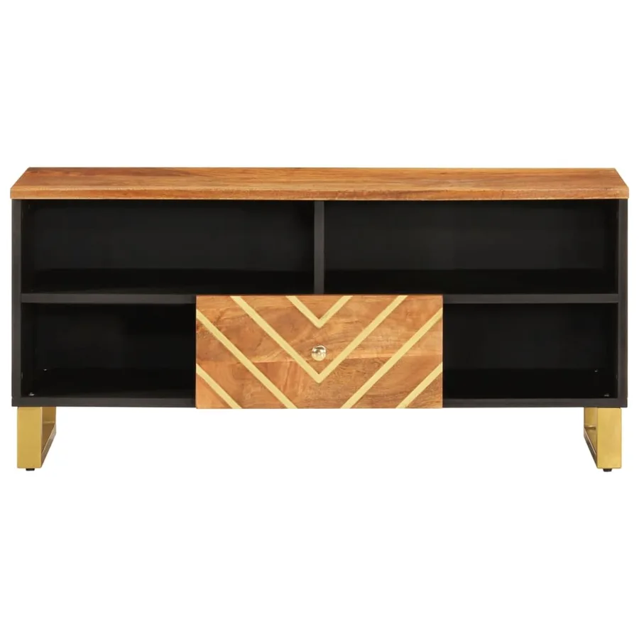 Meuble TV marron et noir 100x33,5x46 cm bois massif de manguier - 4