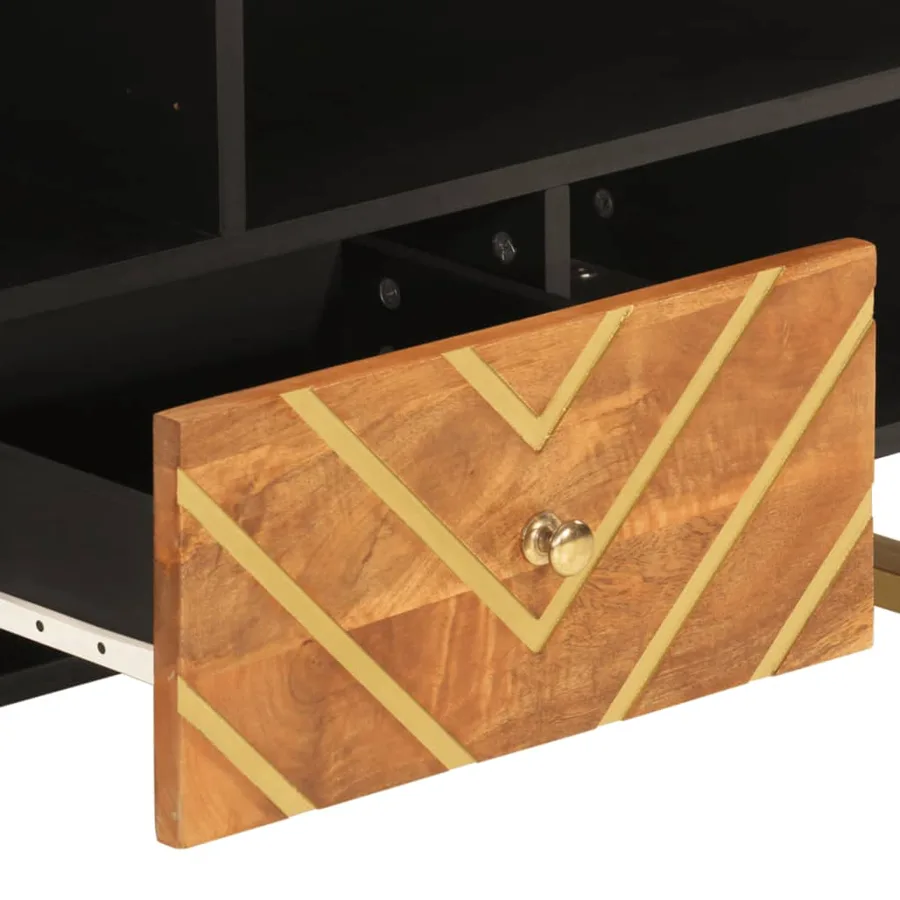 Meuble TV marron et noir 100x33,5x46 cm bois massif de manguier - 7