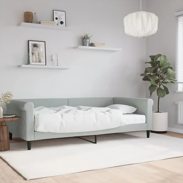 Lit de jour avec matelas gris clair 100x200 cm velours
