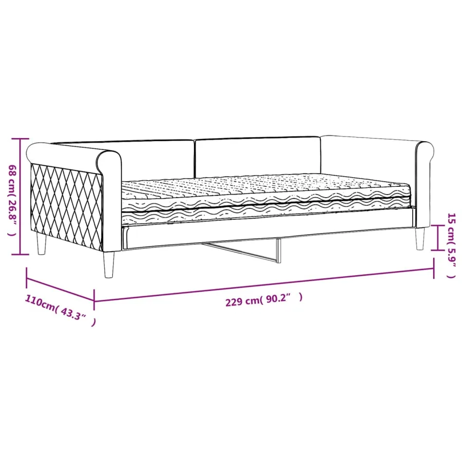 Lit de jour avec matelas gris clair 100x200 cm velours - 12