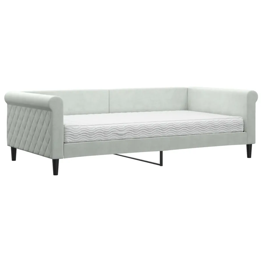 Lit de jour avec matelas gris clair 100x200 cm velours - 2
